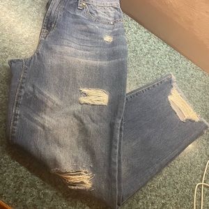 Juniors high rise distressed denim jeans